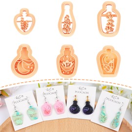 Puocaon Potion Bottle Clay Cutters - 6 Shapes Embossing Plants Bottle Polymer Clay Cutters, Celestical Clay Cutters for Polymer Clay Jewelry, Crystal Celestial Crescent Moon Clay Jewelry Cutters