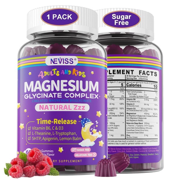 Magnesium Glycinate Gummies for Adults & Kids 4+, Sugar Free