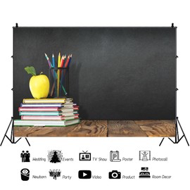 AOFOTO 5x3ft Classroom Chalkboard Back to School Backdrop Pencils Vase Stack of Books on Wooden Board Blackboard Background for Photography Kid Baby Portrait Photo Shoot Studio Props Vinyl