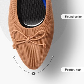 Shupua Women's Flats Black Flats Shoes Pointed Toe Ballet Flats Comfortable Bow Girls Flats Dressy(Khaki.us7.5)