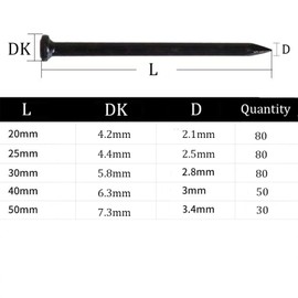 Pack of 80 Nails 25 mm Black Steel Nails Concrete for Pictures Nails Wall for Concrete Walls 5 Sizes Concrete Nails Picture Hanging Wooden Nails Wall Nails