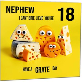 18th Nephew Birthday Card - Cheese Pun Funny Nephews Birthday Card for 18 Year old teenage Kids Eighteen, Eighteenth