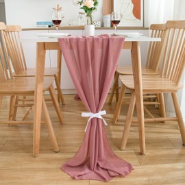 CHUQING Chiffon Table Runner,27x120 Inch, in Dusty Pink, Washable Table Runner, Wedding Table Decoration, Old Pink