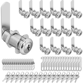 Pertinel Cam Locks Cabinet Locks Keyed Alike, 1-3/8'' (Length) Cylinder Fits on 1-1/8'' Max Panel Thickness, 16pcs Secure Files Drawers RV Storage Locks Replacement Set, Zinc Alloy Chrome Finish