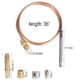 Thermocoupler for Robertshaw Thermostat Control Pilot Burner Assembly Replacement 1980-036 Snap Fit Universal Thermocouple (36")