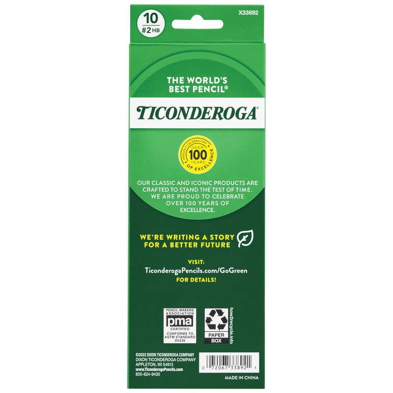 Ticonderoga Wood-Cased Pencils, Pre-Sharpened, 2 HB Soft, Yellow, 10 Count