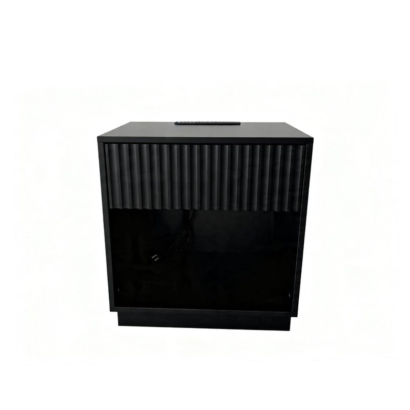Night Stand with Charging Station, 23 Inch Tall Fluted Modern