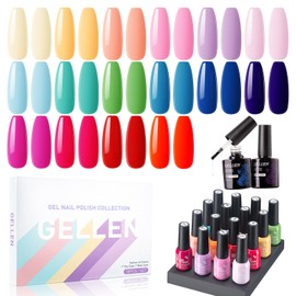 Gellen - Esmalte de uñas en gel, juego de 16 colores de esmalte de uñas en gel UV con capa superior y base de gel, todo en uno