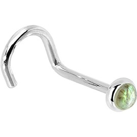 Body Candy Solid 14k White Gold 2mm Labradorite Right Nose Stud Screw 20 Gauge 1/4"
