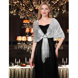 ZENUTA Shawls and Wraps for Evening Dresses, Womens Shawls and Wraps, Dressy Shawls and Wraps for Evening Wear (A. Silver (With Silver Buckle))