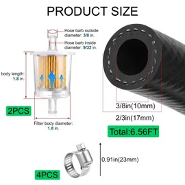 3/8Inch (10MM) ID Fuel Line Kits,6Ft Fuel Line& 2Pcs Gas Inline Fuel Filter