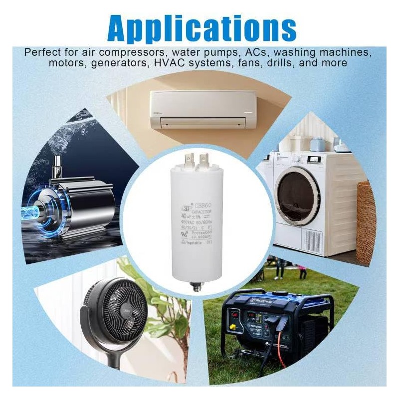 CBB60 Run Capacitor 40uF 450V AC 50/60Hz Double Insert Cylinder