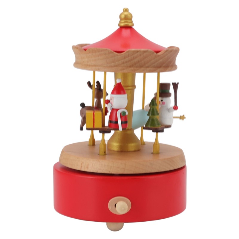 Christmas Music Box Wood Carousel Delicate Clockwork Musical Box Decoration