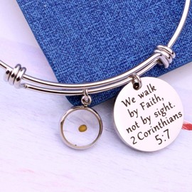 Inspirational Mustard Seed Faith Bracelets Christian Gifts for Women Teen-Girls (2 Corinthians 5:7)