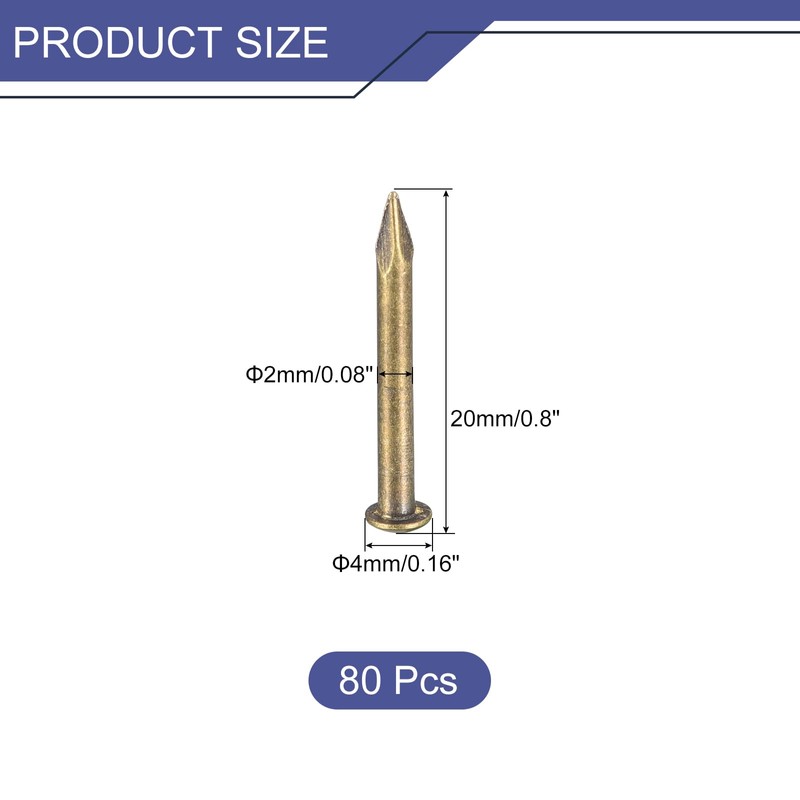 QUARKZMAN Pack of 80 Brass Nails 2 mm x 20