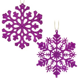 30PCS Christmas Glitter Snowflake Ornaments Plastic Snowflakes Ornaments-Xmas Tree Decorations,4.7-inch (Purple)