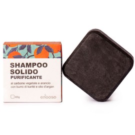 Enooso Solid Organic Shampoo Cleaning and Care with Charcoal 65 g - 100% Artisan Organic Natural Vegan - Made in Italy
