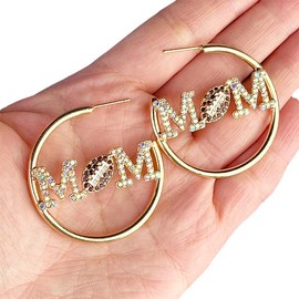 Baseball Mom Earrings Colorful Game Day Mother’s Day Hoop Earrings Round Baseball Softball Football Earrings Sport Team Cheer Mom Jewelry Gift-football