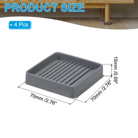 PATIKIL 2.5"x2.5" Square Rubber Furniture Pads, 4 Pack Non Slip Caster Cups Anti Skid Floor Protectors for Furniture Feet Bed Couch Chair Table Stopper, Grey