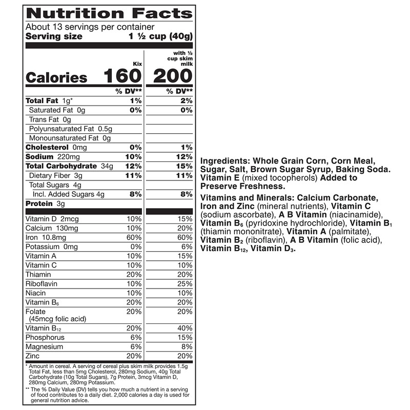 Kix Whole Grain Breakfast Cereal, Crispy Corn Cereal Puffs, Family