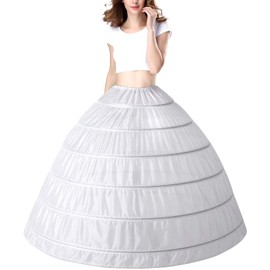PrettyQueen Women 6 Hoop Petticoat White A-line Floor-Length Crinoline Underskirt for Bridal Wedding Dress Ball Gown