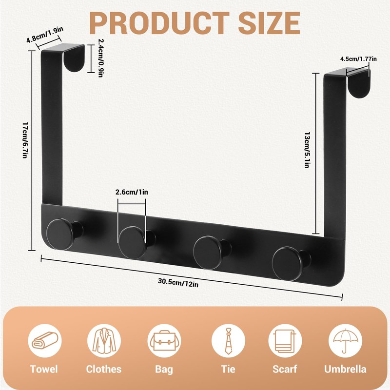 MACOLE Over Door Hook Rack with 4 Hooks, Extra Strong