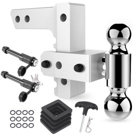 TOPAZ Adjustable Trailer Hitch Ball Mount for 2” Receiver - 6” Drop/Rise Aluminum | 12500 lbs GTW | 2” & 2-5/16” Dual Balls | Truck Tow Hitch w/ Anti-Theft Lock & Hitch Tightener