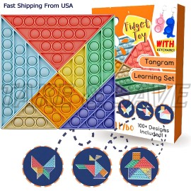 Unbranded Tangram Pop it Push Puzzle Game Board Fidget Silicone Toy Shapes 7 Piece Set