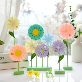 EASY JOY 8 PCS Daisy Felt Centerpieces for Tables Pastel Pink Purple Flower Birthday Party Decorations for Girl Birthday Baby Shower Daisy Birthday Home Party Decorations