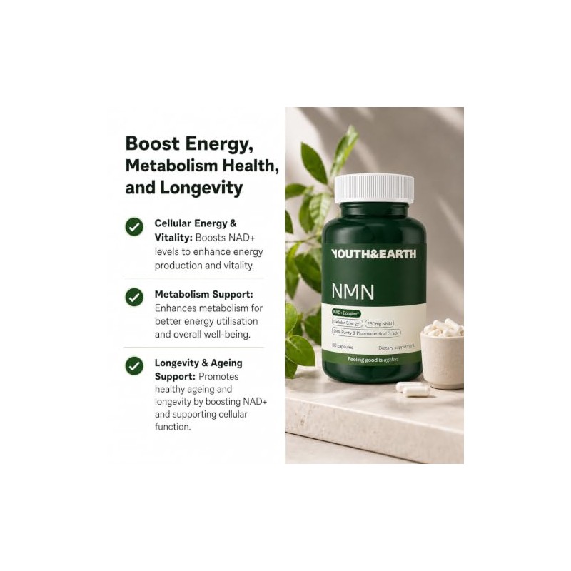 Youth & Earth NMN NAD+ Supplement, 250 mg, 60 Capsules