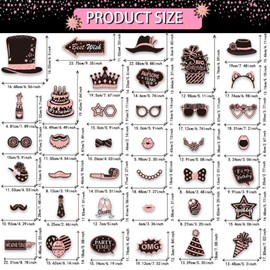 38 Pcs Birthday Photo Booth Props Kit-Pink