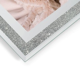 HIKWADERY 4x6 Picture Frames Silver - Set of 2, Sparkle Real Glass 4 by 6 Photo Frame Mirrored Edge Great Gift, for Tabletop Display (4 x 6, Glitter Silver)