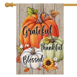 Louise Maelys Fall Garden Flag Grateful Thankful Blessed Pumpkin 28x40 Inch Double Sided Floral Sunflower Holiday Seasonal Autumn Welcome Large Burlap Yard Sign Outside Outdoor House Decoration