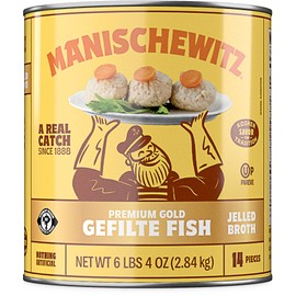 Manischewitz Premium Gold Gefilte Fish, (14 Pieces) in Jelled Broth, No MSG, Kosher for Passover