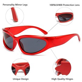 aisswzber Wrap Around Sports Sunglasses for Men Women Fashion Oval Thick Frame Lightweight Durable Plastic for Outdoor UV400, Silver, Silver