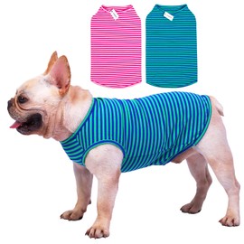 Dog Shirts Cotton Striped T-Shirts, Breathable Basic Vest for Puppy and Cat, Super Soft Stretchable Doggy Tee Tank Top Sleeveless, Fashion & Cute Color for Boys and Girls (XS, Pink+Green)