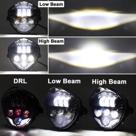 MOVOTOR Motorcycle Headlight 7inch with Bracket Clamp Red Background White DRL Hi/Low Beam for Universal Motorcycle Honda Yamaha Triumph Cafe Racer