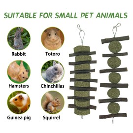 Plaiavecu Rabbits Bunny Chew Toys Treats Natural Wood Timothy Hay Grass Cakes Balls Chew Toys Treats for Hamster Chinchilla Guinea Pigs 6pcs
