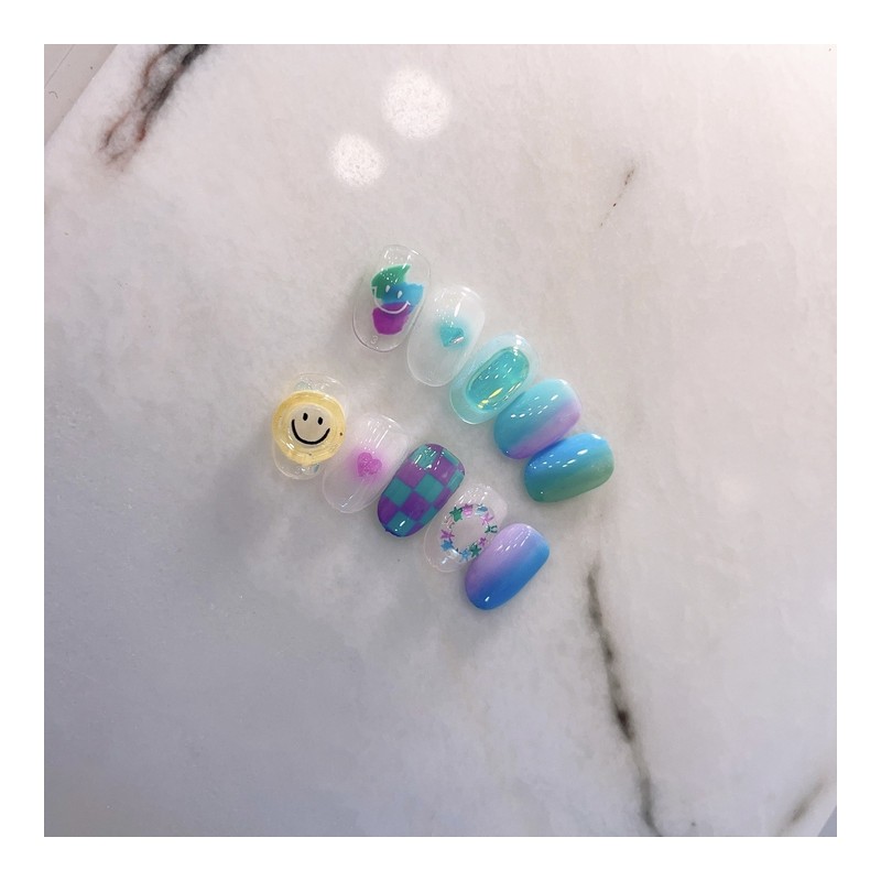 Happy Smile ◡̎Handmade Nail Tips - Petit Square / 해피스마일