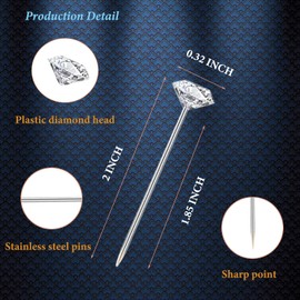 200PCS Corsage Boutonniere Pins, Sewing Corsages Flower Pins, Long 2inch Floral Diamond Rhinestones Pins, Straight Head Pins for Wedding, Jewelry DIY Decoration, Quilting and Craft by Sunenlyst