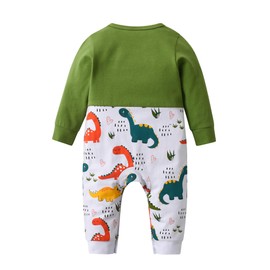 Infant Baby Boys Clothes Long Sleeve Rompers Jumpsuit Dinosaur Print Decorative Overall Pants One Piece Bodysuit Set Green 9-12 Months