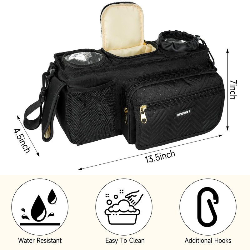 ZIOZERTT Universal Stroller Organizer with Insulated Cup Holder,Stroller Caddy Bag