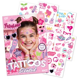 Savvi - 50 Feel Fabulous Temporary Tattoos: Cotton-Candy Scented, Skin-Safe Ink, Great for Birthday Parties, Gifts for Boys and Girls Ages 4-12+, Made in the USA [6 sheets, 50 count]