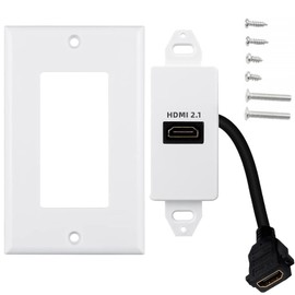 tunghey 1-Pack 2-Port 8K HDMI Wall Plate in White with 8K 60Hz and 4K 120Hz (HDMI Outlet, HDMI Wall Outlet, HDMI Box Supporting VRR, ALLM and HDR) (1Pack 2Port)