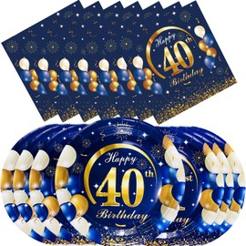 40 pieces of 40th birthday party supplies, 40th Birthday Tableware, Table Decoration, Blue and Gold Plates, Napkins, Tableware, Men's and Women's40th Birthday Party Gifts