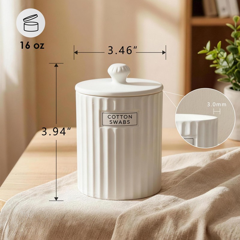 Ronasip White Ceramic Bathroom Organizer and Storage Jars with Lid,