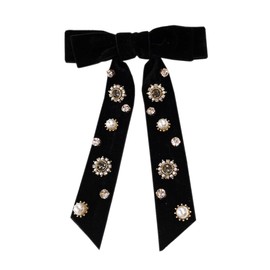 JKQBUX Womens Retro Velvet Ribbon Bow Tie brooch Necktie Rhinestone Preppy Neck Tie Brooch Pin Collar Jewelry for wedding Party