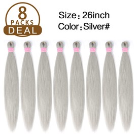 AQINBEL Braiding Hair 8 Bundles/Pack Silver Braiding Hair 26" Braiding Hair Pre Stretched Itch Free Crochet Twist Braids Hair Yaki Texture Hair for Braiding Extensions for Women (Silver Grey)