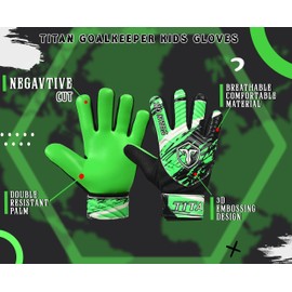 TITAN GK Soccer Goalie Gloves - Football Goalkeeper Gloves Kids, Boys, Children, Youth with 4mm Latex Strong Grips Palm, Double Wrist (Green/Black, Size 5 Suitable for 9 to 12 Years Old)