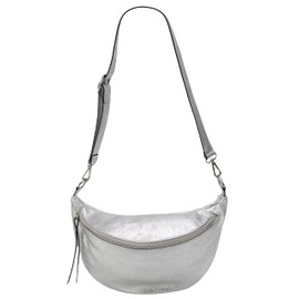 SH Leder Greta G747 Genuine Leather Women's Unisex Chest Bag for Festival Travel Medium Waist Bag Crossbody Bag Adjustable Shoulder Strap Women Leather Bag 37 x 21 cm, silver, Belt bag
